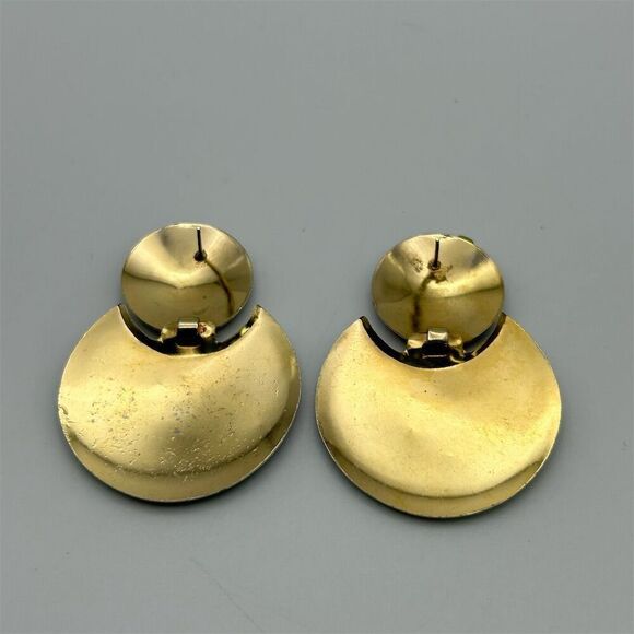 Vintage Green & Pink Swirl Enamel Doorknocker Pierced Dangle Earrings 1980s - Picture 9 of 11